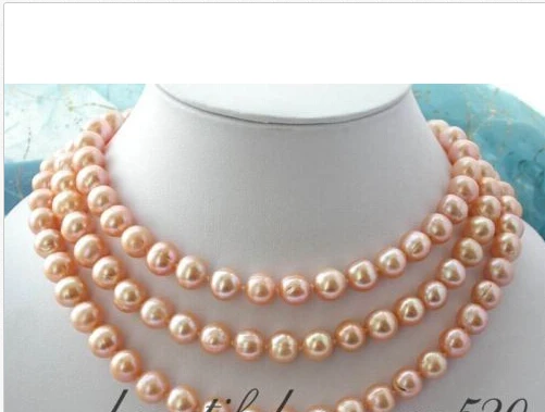

hot sell Long 50" 11mm pink round freshwater pearl necklace (A0322)