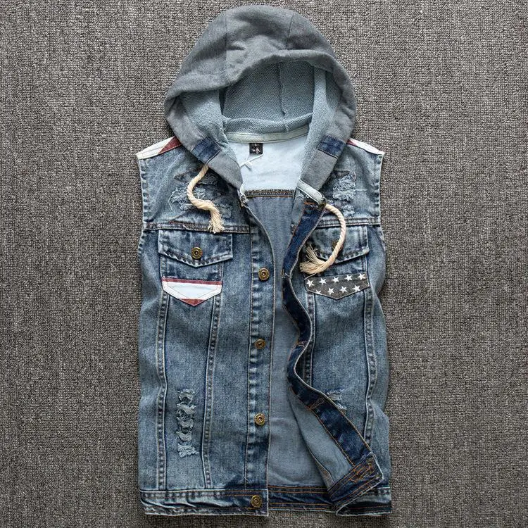 jean vest with hood