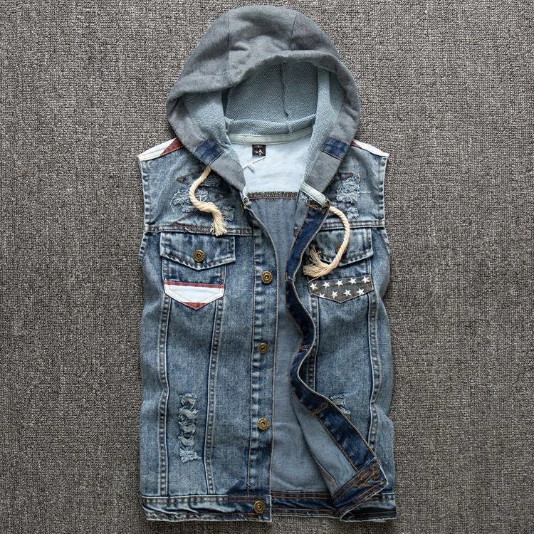 Mens denim vest with hood Clearance
