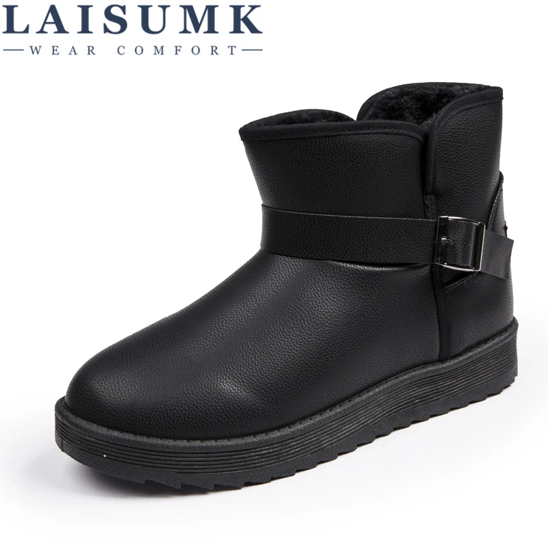 

LAISUMK Men's Black Grey Soft PU Leather Boots Slip-on Zipper Woollen Plush Warm Winter Snow Ankle Elastic Short Boots Shoes