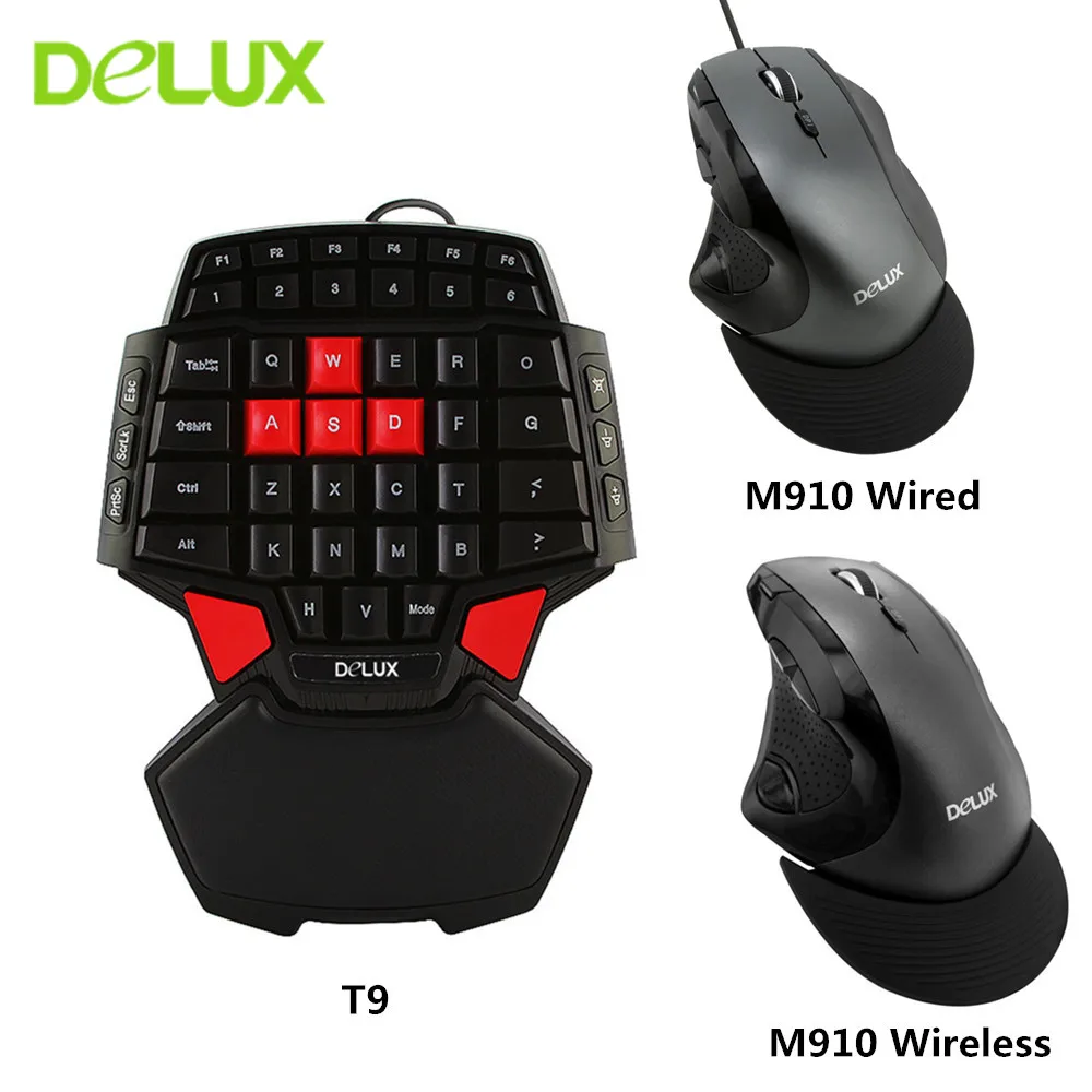 

Delux T9 Gaming Keyboard Single Hand Wired Keyboard with Delux M910 Ergonomic Vertical Mouse 4000DPI Computer Gaming Mouse Mice