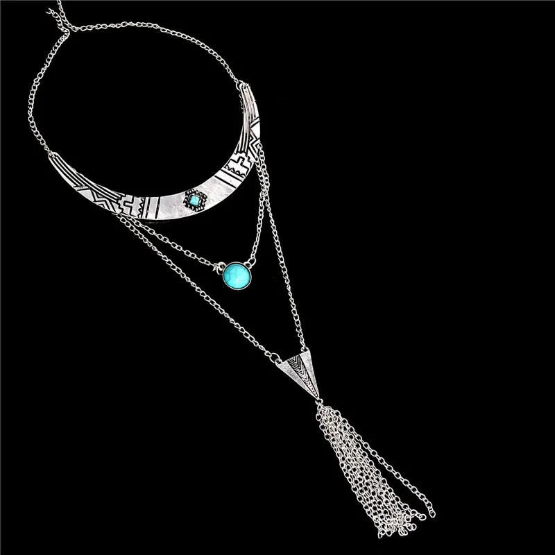 SHUANGR, 2 цвета на выбор, винтажный цвет бохо, Женское Ожерелье, камень, кисточка, Длинная подвеска, этническое колье для женщин