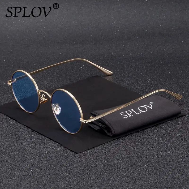 SPLOV, винтажные мужские солнцезащитные очки, женские, Ретро стиль, панк стиль, круглая металлическая оправа, цветные линзы, солнцезащитные очки, модные очки, Gafas sol mujer - Цвет линз: C09 Gold Blue