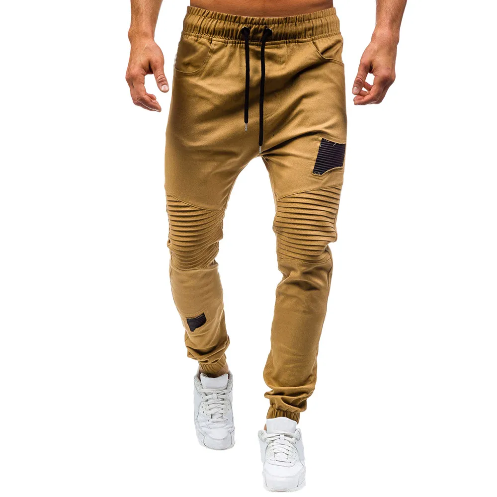 Мужские спортивные штаны, хлопковые повседневные штаны, облегающие комбинезоны с завязками, спортивные штаны, повседневные эластичные брюки с карманами, 3,22 - Цвет: Khaki