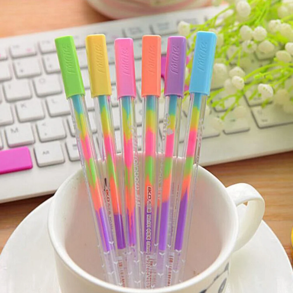 1pc 0.8mm Rainbow gel pen Multi color roller pens Fluorescence