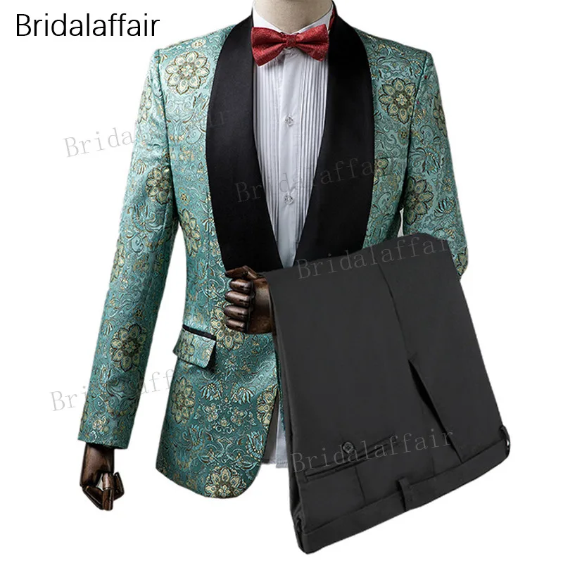 Wonderful Custom Made Groomsmen Tuxedos Green Floral Printed Men Suit ...