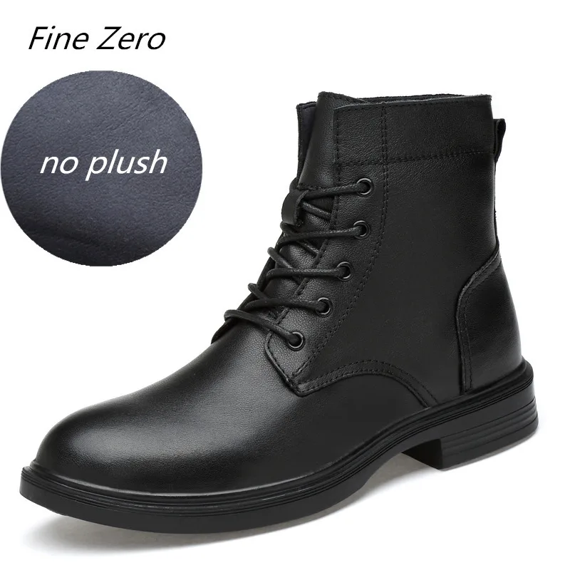 New Fashion Men's Boots Genuine Leather Motocycle Boots Winter Warm Shoes Motorcycle Mens Ankle Boot Autumn Men Oxfords Shoes - Цвет: black-no plush