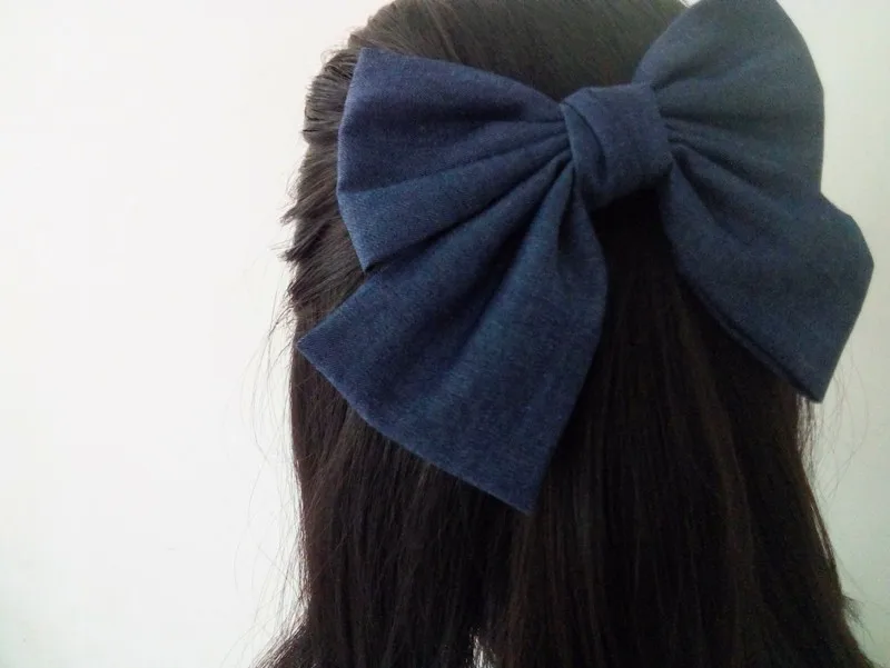 10 Colors Women Girls Vintage Soft Solid Denim Bow Barrette Big Size Lovely Bowknot Hair Clips Hairpin Blue Denim Headwear hairclips