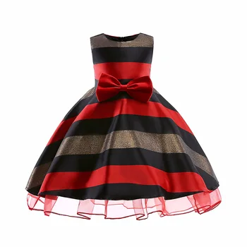 

Summer New Europe America Girl Butterfly-knot Dresses Flower Girl Dresses Simple Striped O-neck Sleeveless Party Princess Dress