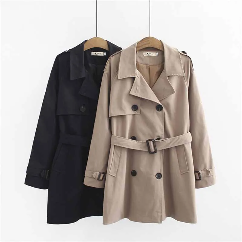 

2019 Spring Autumn Large size Trench Coat Women Belt Slim Cotton Windbreaker Female Loose Double-breasted Trench 4XL Fashion G16