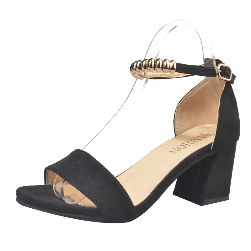 

Peep Toe women hoof heels shoes nubuck Female 6cm high heels lady open toe Footwear Suede woman Ankle strap Sandals black gray