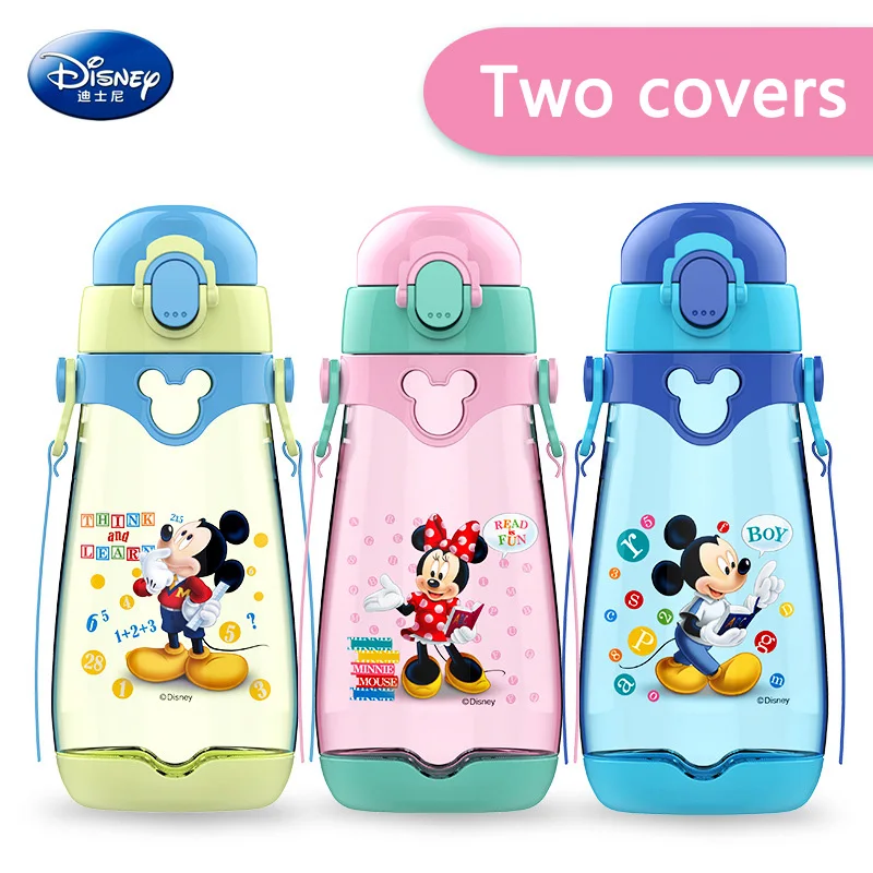 

Disney 550ml Baby Feeding Bottle Cup Children's Leak-proof Plastic Strap Cup Double Cover Student Outdoor Sports Portable Cup