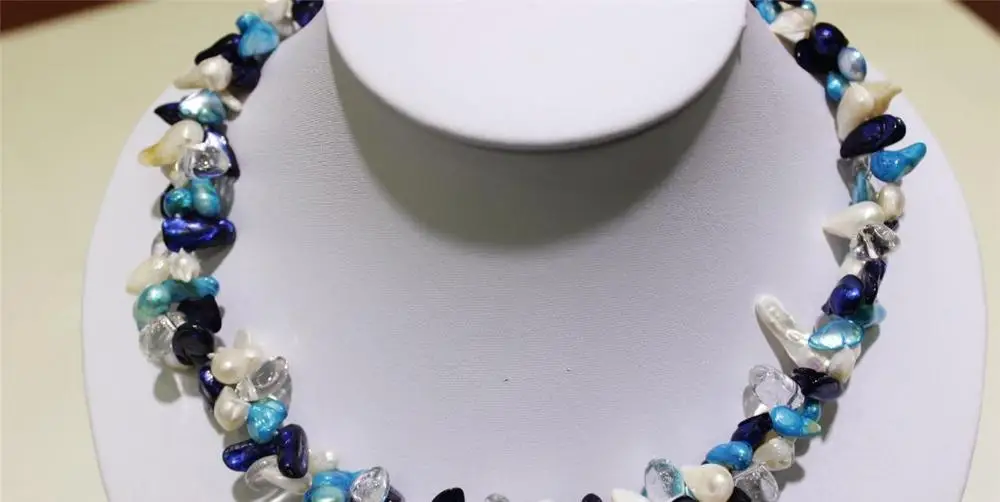 

FREE SHIPPING>>>@@ > multi-color 2strand freshwater pearl&crystal necklace 8x17mm18" Alloy "handmade" a(5.18)