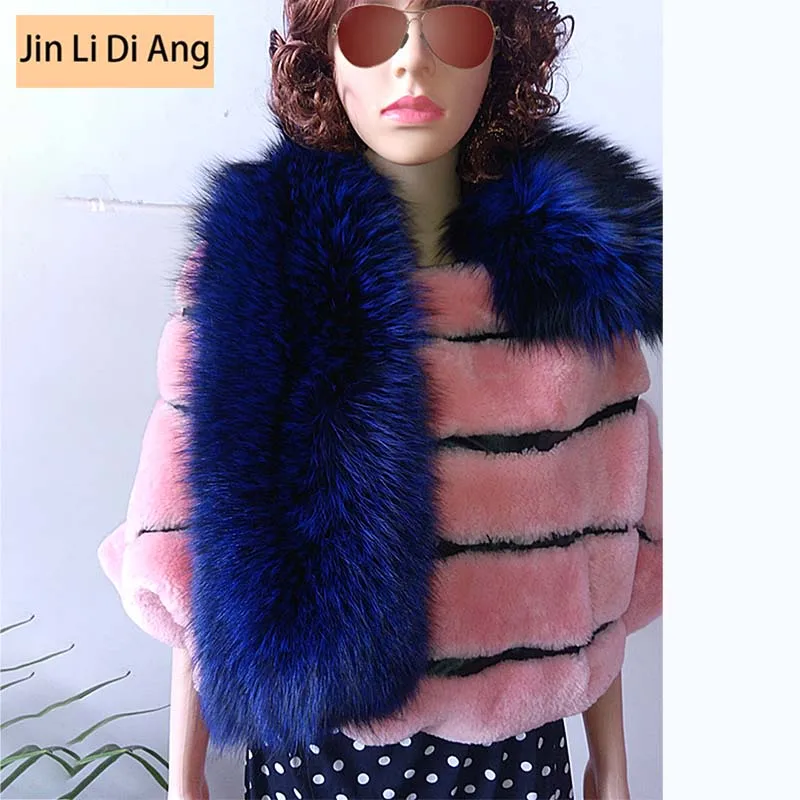 

Jin Li Di Ang 2017 Women Brand Solid Blue Natural Real Fox Fur Scarf Tartan Large Square Genuine Leather Shawls and Scarves