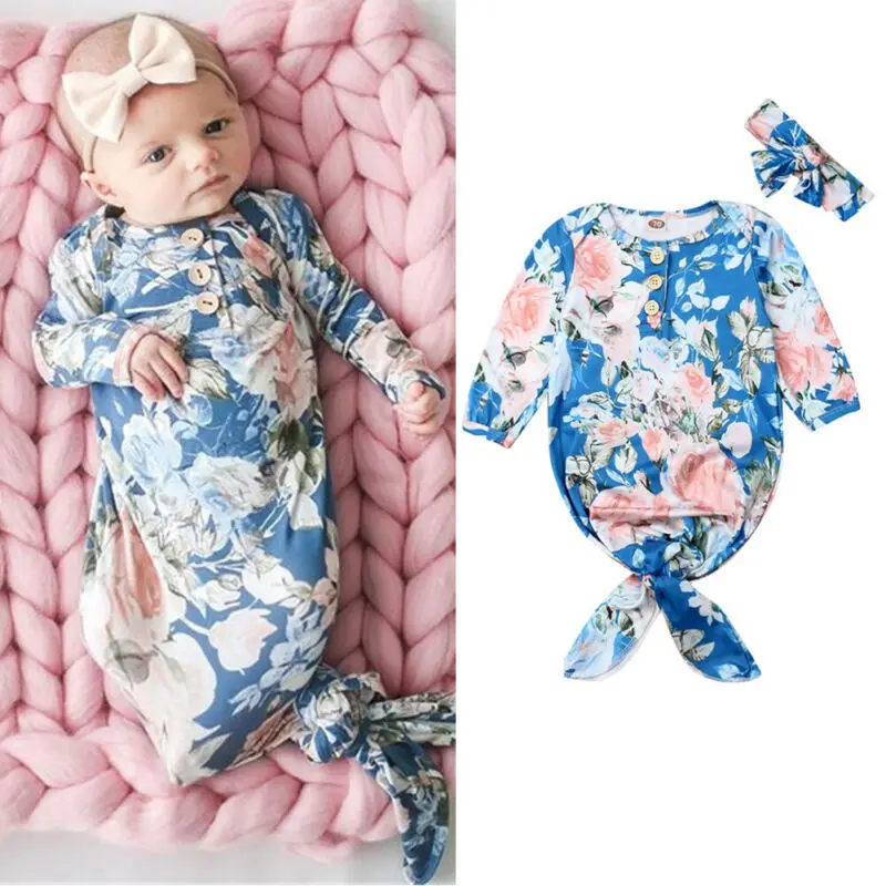 Для новорожденных мальчиков и девочек с цветочным принтом; хлопковое Пеленальное Одеяло с длинными рукавами; спальный мешок для маленьких девочек; повязка на голову