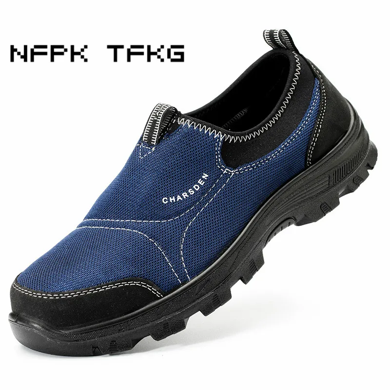 plus size men fashion slip on steel toe cover work safety shoes