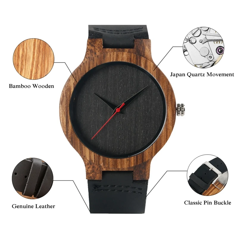 Simple Wooden Watch Men's Nature Bamboo Wood Genuine Leather Casual Women Minimalist Watch Male Sport Clock Reloj Christmas Gift