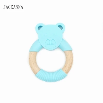 1PC Animal Shape Silicone Teether Wooden Ring Nursing Accessories Chewable Rattle Toy Circle Newborn Shower Gifts Baby Teether - Цвет: 17