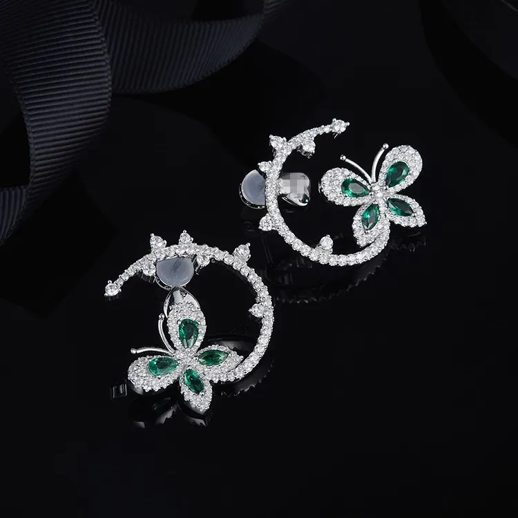 

[MeiBaPJ]Fashion Big Butterfly Stud Earrings Genuine 925 Sterling Silver Green Stone Earrings AAA Zircon Earrings For Women