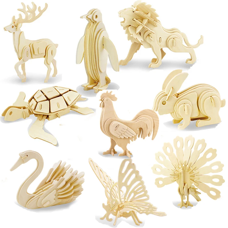 

1Pcs DIY 3D Wood Puzzle Toy Simulation Animal Model Assembled Education Learning Creative Toys Gifts For Children Kids Boys