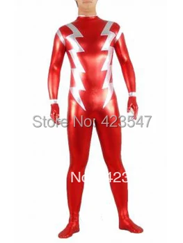

Red & White Metal The Flash Zentai Suit Halloween Party Costumes-Zentai