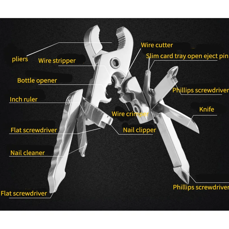 15 En 1 plegable de acero inoxidable destornillador alicates herramienta de defensa deportes al aire libre Camping senderismo defensa personal Kits de emergencia
