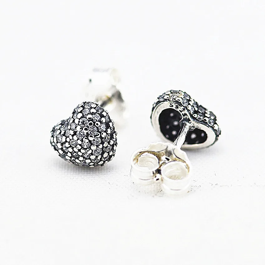 

Authentic 925 Sterling Silver Pave Earrings With Clear CZ for Women DIY Fine Jewelry SLE031