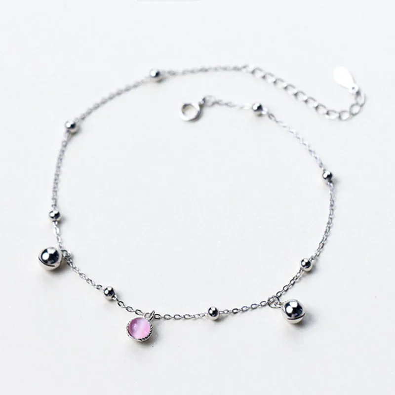 

2018 New Pink Crystal Bell 925 Sterling Silver Anklet
