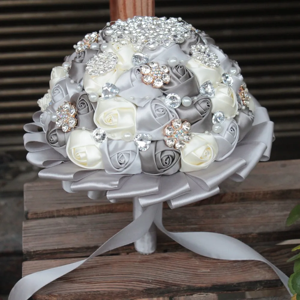 Свадебный букет невесты Бургундия сация подружки невесты ручной Поджиг розы Искусственные цветы Букет Кристалл de noiva W001