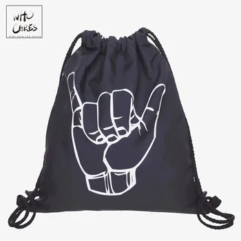 

Hand Shaka Black 3D Printing mini backpack women bag fashion who cares new computer mochila drawstring bag back pack