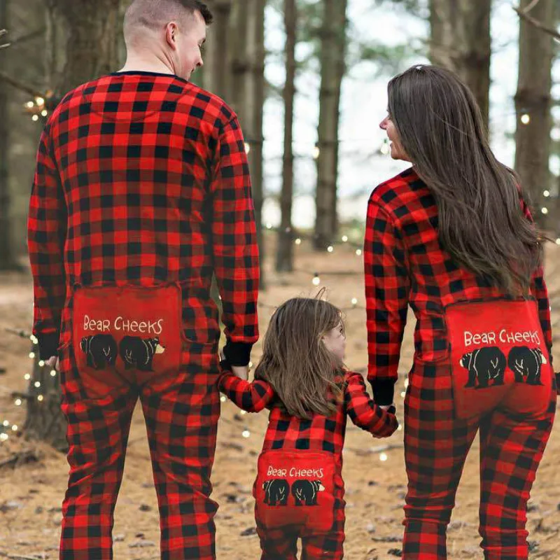 

Family Pajamas Mother Father Kids Baby Plaid Print Sleepwear Christmas Nightwear CARTOON Bear Outfits Family Matching Clothes