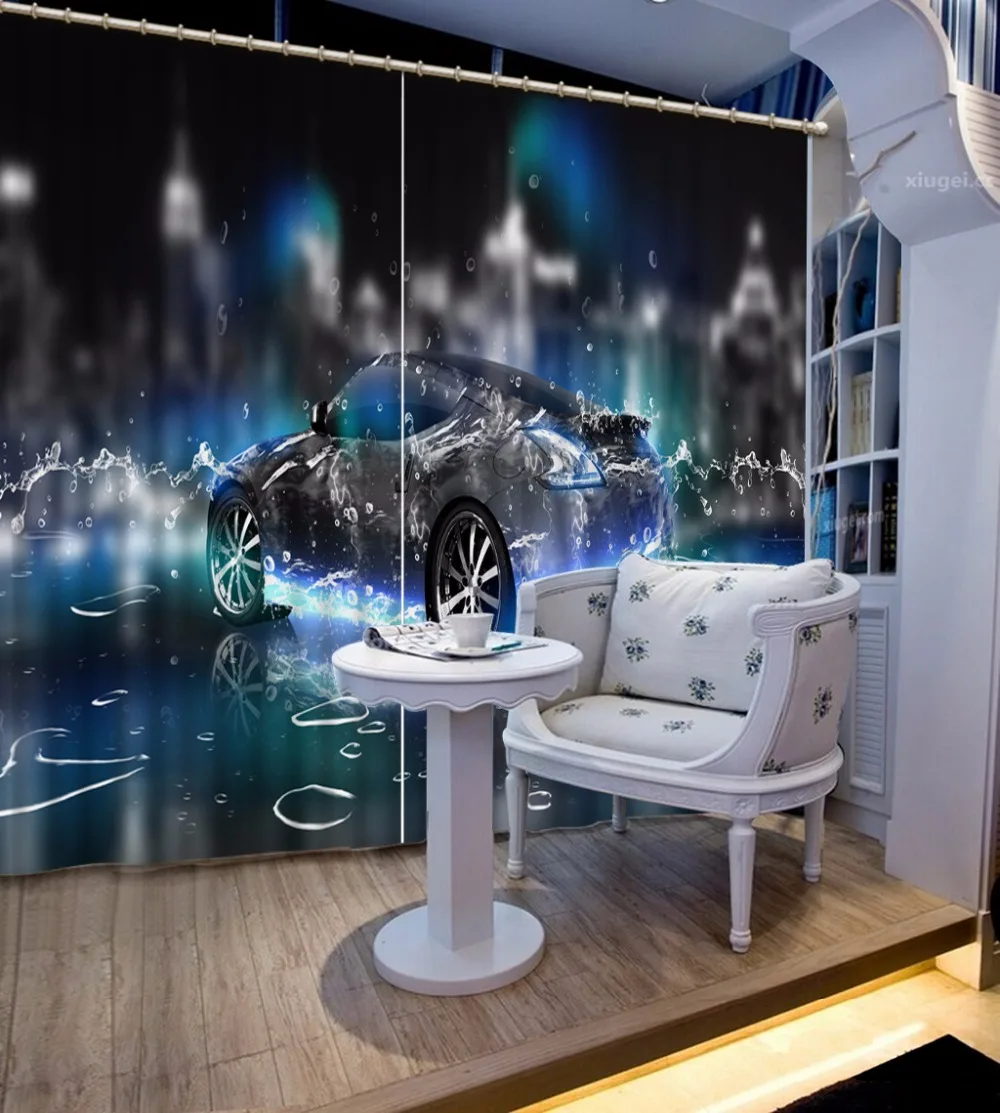 Modern Curtains Sports car in the water Curtains For Bedroom Photo 3D Curtains For Window