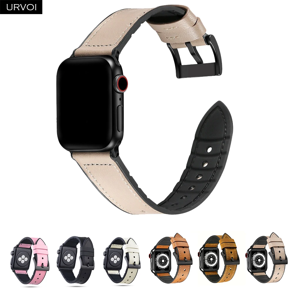 Ремешок URVOI для apple watch series 7 6 SE 5 4 3 2 1 кожаный силиконовый браслет iwatch
