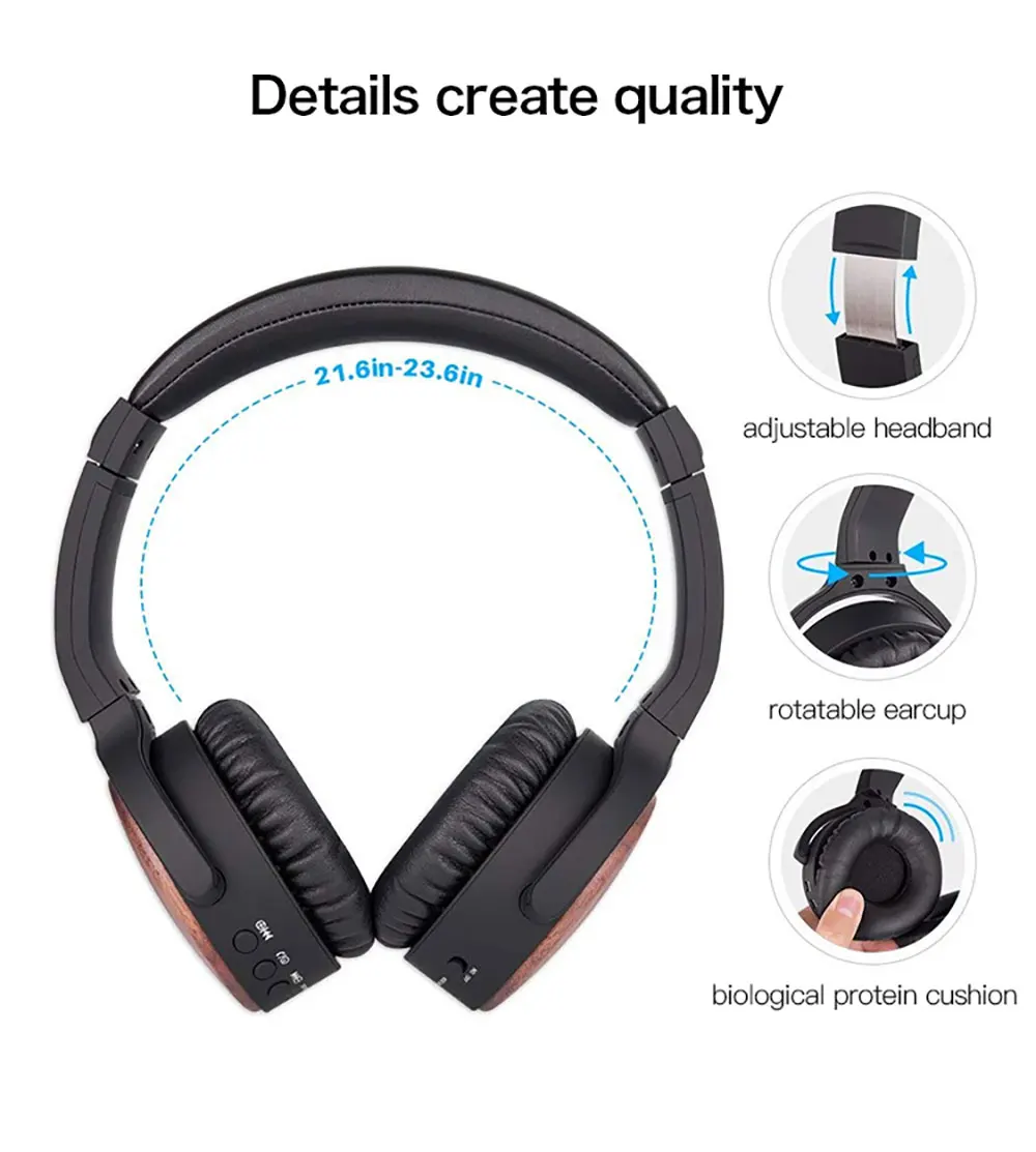TORTOYO BH539 деревянные HIFI Смарт Bluetooth наушники Сабвуфер гарнитура Беспроводные