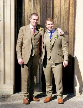 

Ticket Pocket Groom Tuxedo Khaki Groomsmen Notch Lapel Wedding/Dinner Suits Best Man Bridegroom (Jacket+Pants+Tie+Vest)B386