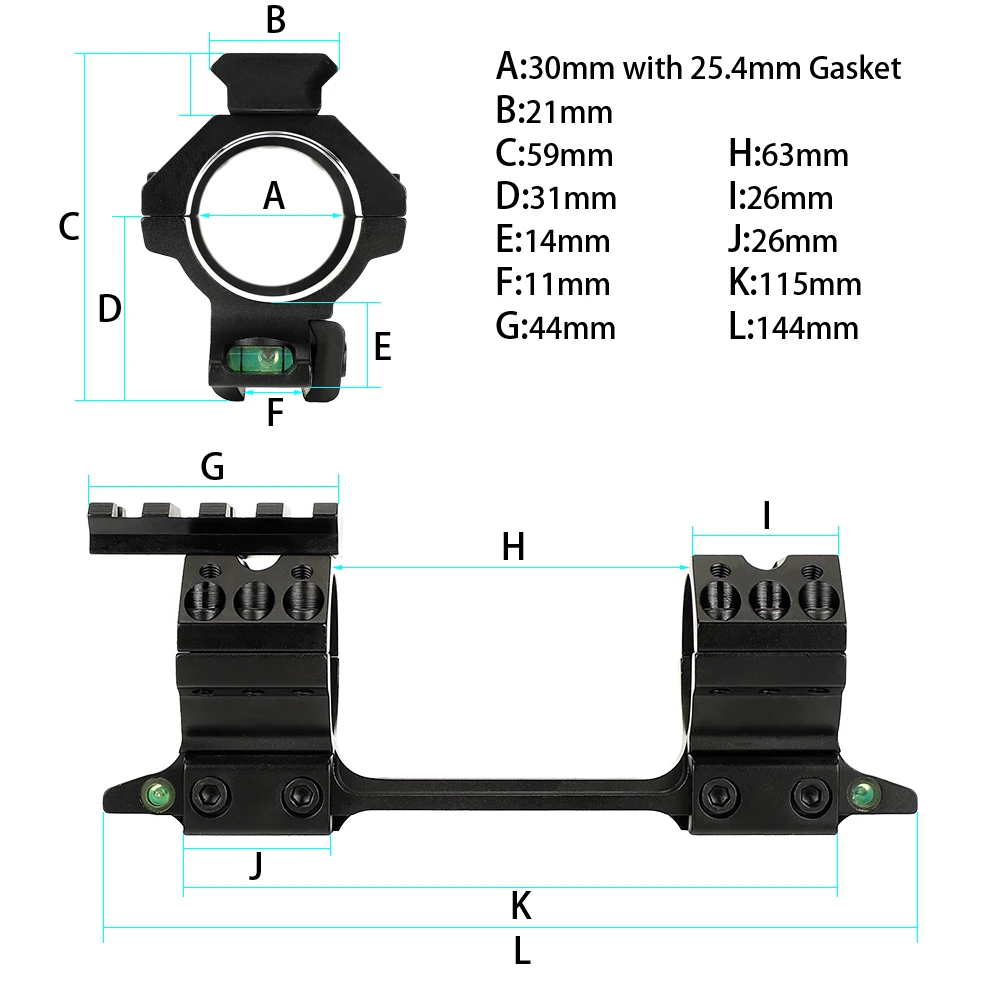 ohhunt 11mm Dovetail Riflescope Rings Hunting 25.4mm 30mm Scope Mount Can Removed Top Picatinny Rail with Two Bubble Level (5)