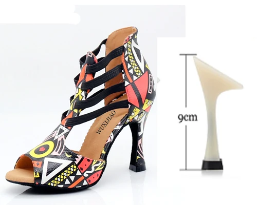 heel 9cm WUXIJIAO/Новинка; обувь для танцев с принтом для женщин; Танцевальная обувь для латинских танцев, сальсы; Обувь для бальных танцев; женская обувь; 9 см - Цвет: heel 9cm