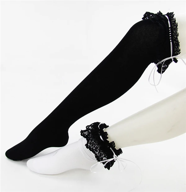 

stockings LOLITA cotton socks stockings sexy up kneeds maid cosplay accessories free shipping white black free shipping
