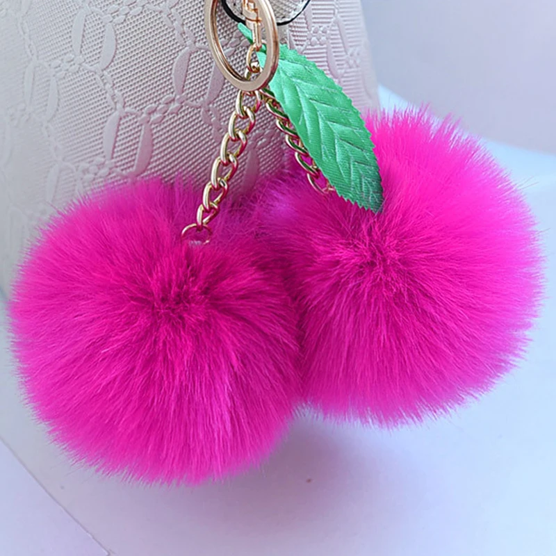 Корейский меховый брелок-помпон кролик мех мяч брелок для ключей porte clef pompom de fourrure сумка с помпонами Подвески вишня автомобильный брелок