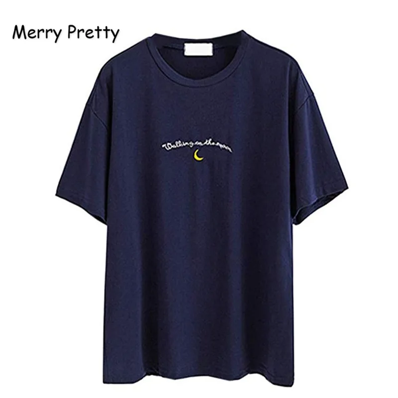 Веселая Красивая Женская футболка 2019 Смешные буквы вышивка футболка женская темно-синяя хлопковая летняя футболка с принтом повседневные