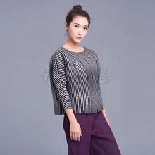 Модный стиль Футболки в полоску с рукавами свободные Сложите Футболки