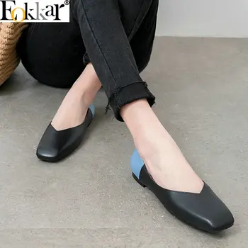 

Eokkar 2019 Square Toe Women Flats Mixed Colors Cow Leather+PU Women Sandals Low Heels Casual Women Shoes Dropshipping size34-40