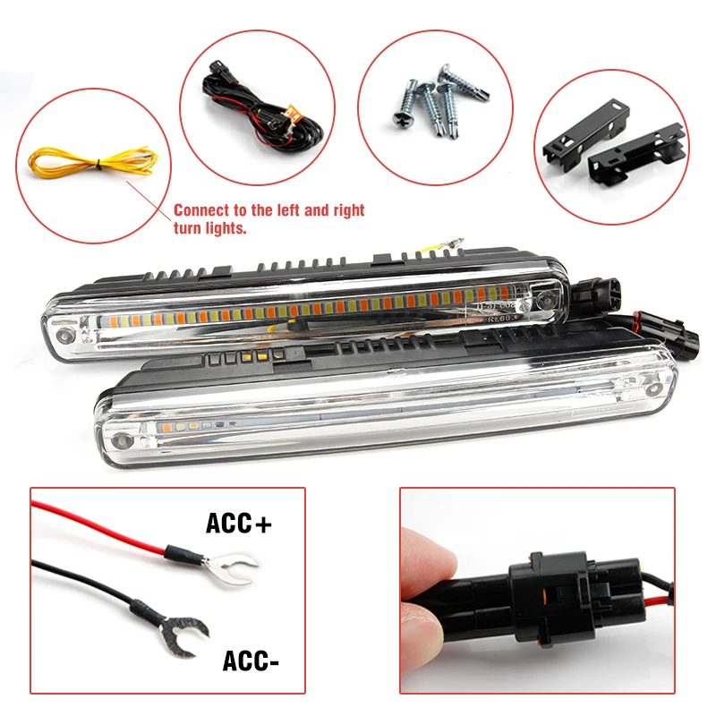 OKEEN 1pair Cars LED DRL Daytime Running Light Waterproof COB drl White Day Light + Yellow Color Turning Signal Fog Light  12v