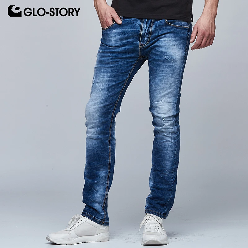 GLO STORY Men's 2018 Strecth Denim Jeans Men Hip Hop Full Length Ripped ...