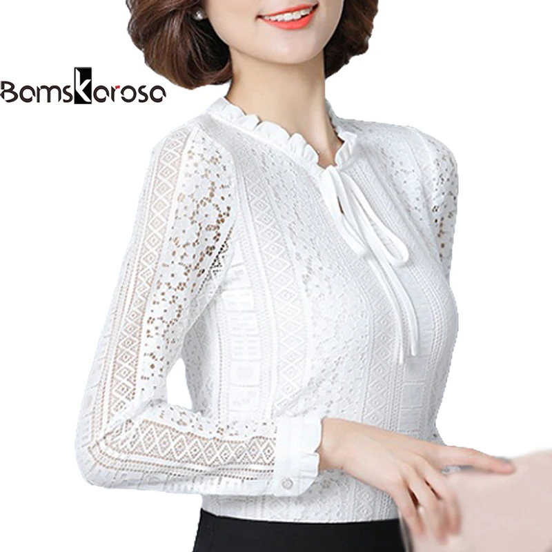 

Long Sleeve Lace Blouse Crochet Lace Shirt Hollow Out Blusas Femininas Floral Fashion Ladies Tops Blusa de Renda Slim Solid