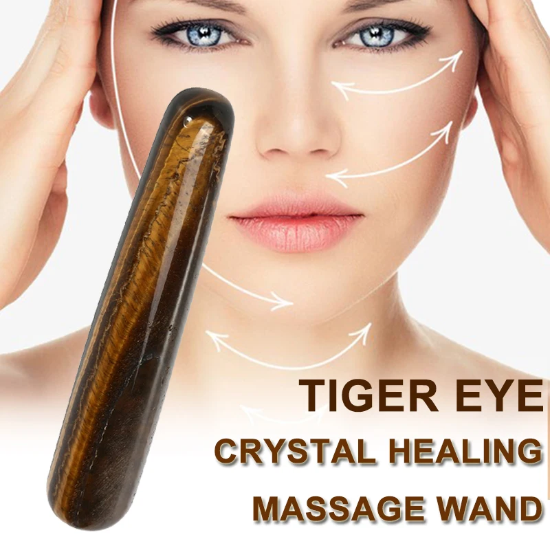 

Natural Tiger Eye Crystal Quartz Massage Wand Face Full Body Point Stick Healing Reiki Stone Gua Sha Scraping Pleasure Massager