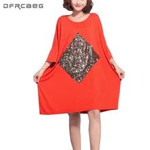 

Black Loose Woman T Shirt Dress With Sequin European 2018 Fashion Short Sleeve Casual Summer Cotton Dresses Fit XL-6XL Big Size