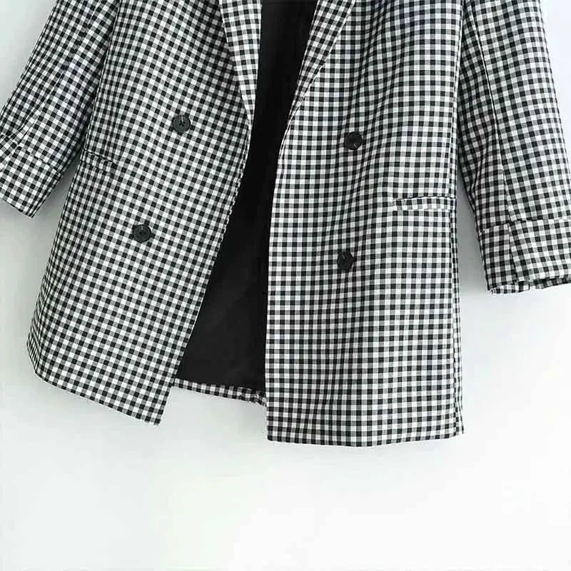 Women blazers and jackets plaid blazer pockets notched collar long sleeve coat female outerwear casual tops Female Casual Coats