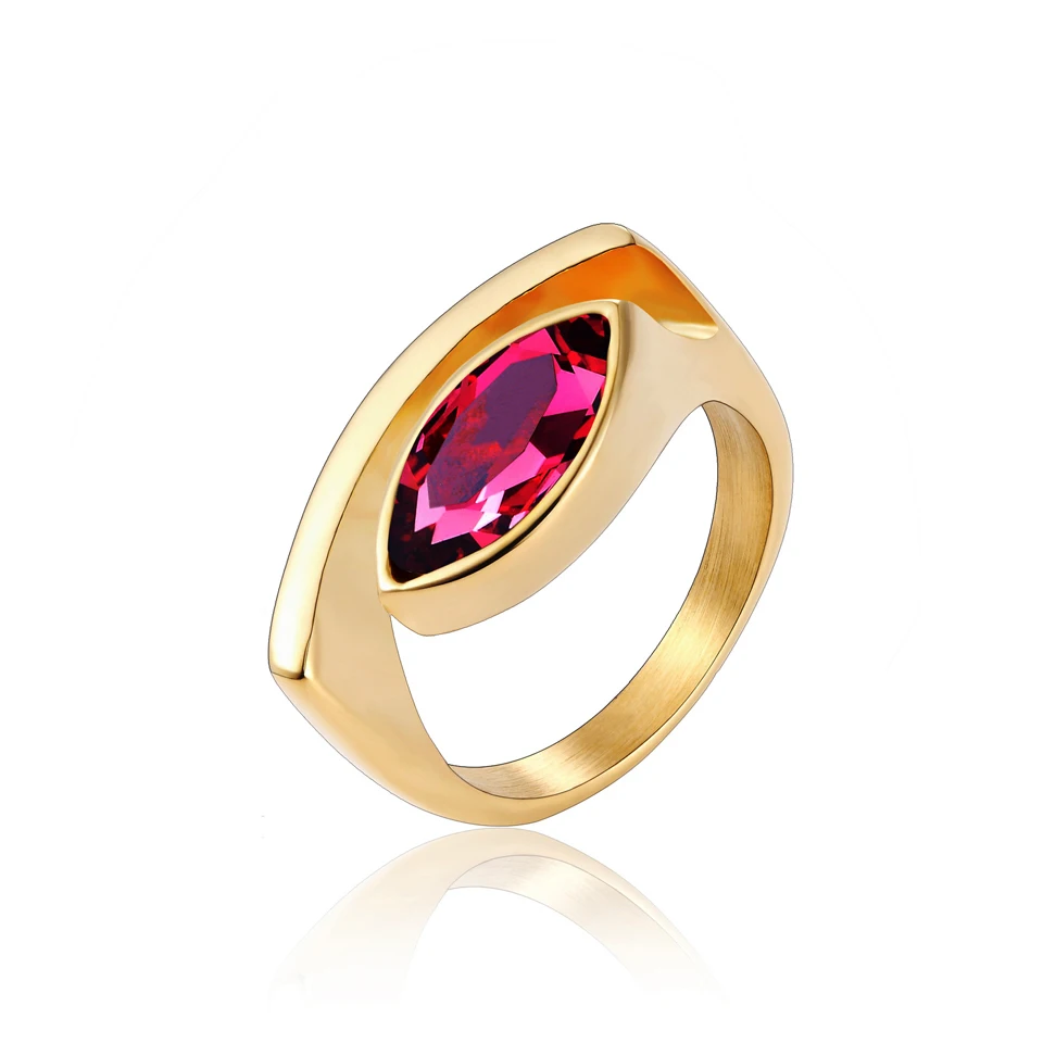 

New Oval Crystal Finger Ring Stainless Steel Beautiful Ring Colorful Peculiar Luxury Jewelry Female Ring For Women Wedding