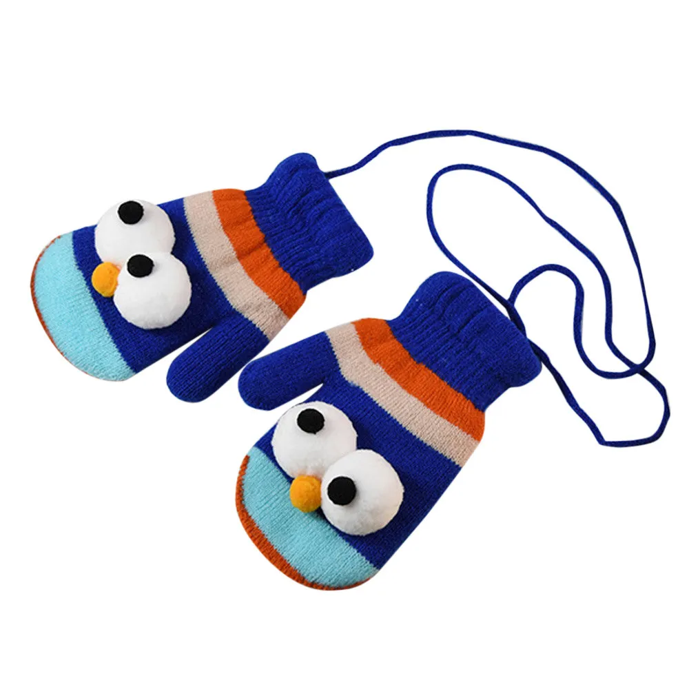 

Winter Cartoon Eyes Children Gloves Warm Cotton Blend Baby Boy Mittens Kids Print Full Finger Knitted Thicken Girl Gloves #c